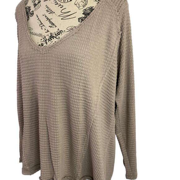 Ninexis Off shoulder Blouse waffle knit Polyester Top Long Sleeves Women L NEW - Picture 3 of 12